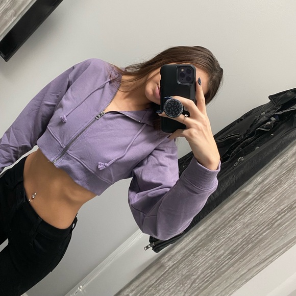 Wild Fable Purple Cropped Zip Hoodie